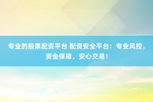专业的股票配资平台 配资安全平台:专业风控,资金保障,安心交易!