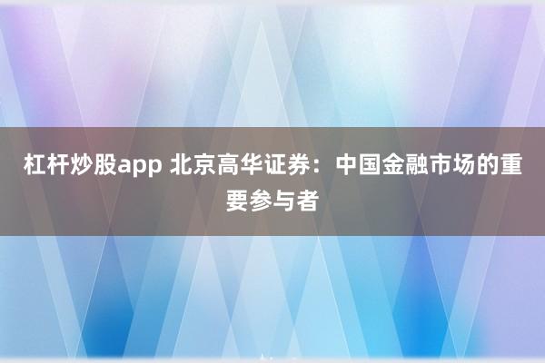 杠杆炒股app 北京高华证券:中国金融市场的重要参与者