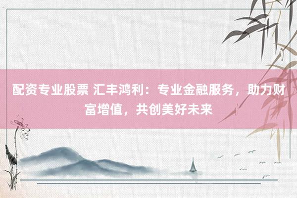 配资专业股票 汇丰鸿利：专业金融服务，助力财富增值，共创美好未来