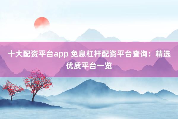 十大配资平台app 免息杠杆配资平台查询：精选优质平台一览