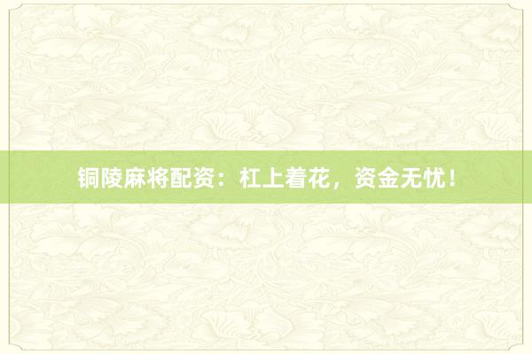 铜陵麻将配资：杠上着花，资金无忧！