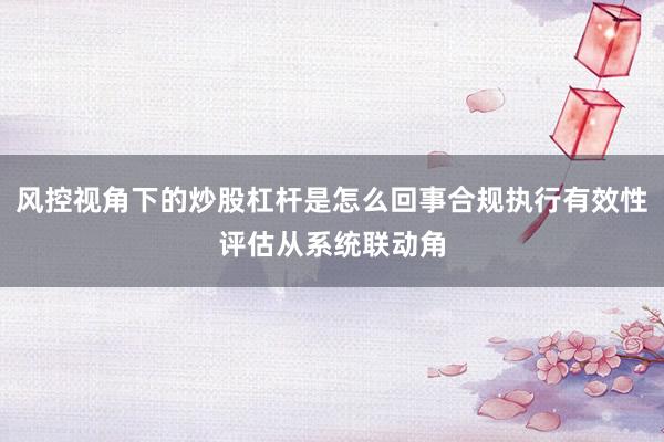 风控视角下的炒股杠杆是怎么回事合规执行有效性评估从系统联动角
