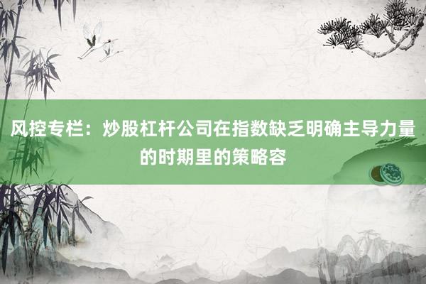 风控专栏：炒股杠杆公司在指数缺乏明确主导力量的时期里的策略容