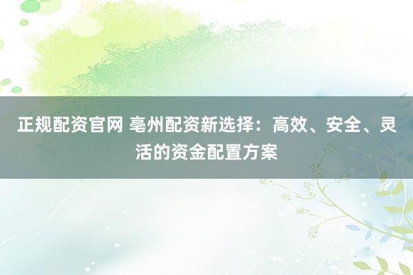 正规配资官网 亳州配资新选择:高效、安全、灵活的资金配置方案
