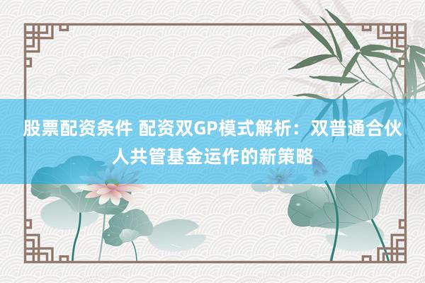 股票配资条件 配资双GP模式解析：双普通合伙人共管基金运作的新策略