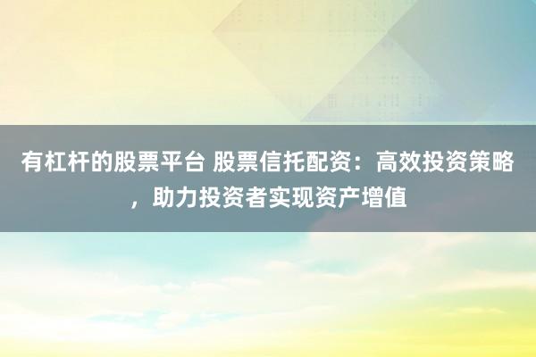 有杠杆的股票平台 股票信托配资：高效投资策略，助力投资者实现资产增值